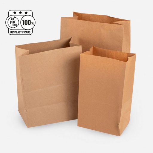 [BOLSAS-FM3-DF] Bolsas Papel Kraft Marrones - Con Manija y Sin Manija (No, 12.5x8x24.5)